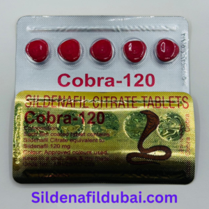 Cobra 120 mg sildenafil citrate tablets blister pack with packaging and red pills